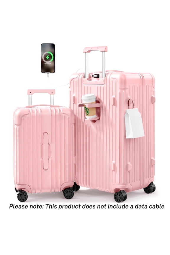 Luggage Sets 2 Pieces PC ABS Hardside Carry On Suitcase with Spinner Wheels TSA Lock 20 28 inch Pink