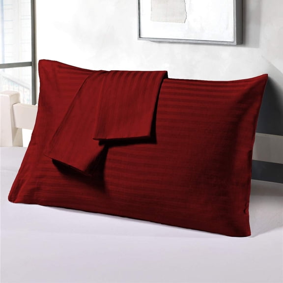 2 Piece Luxury Pillow Cases, 400 Thread Count, 100% Egyptian Cotton, Soft and Luxury - Travel Size ( 12" x 16" ) - Burgundy Stripe