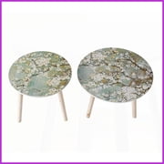 2-Piece MDF Coffee Table Set with Painted Cherry Blossom Tops   3-Leg Design for Living Room, Nature-Inspired Charm