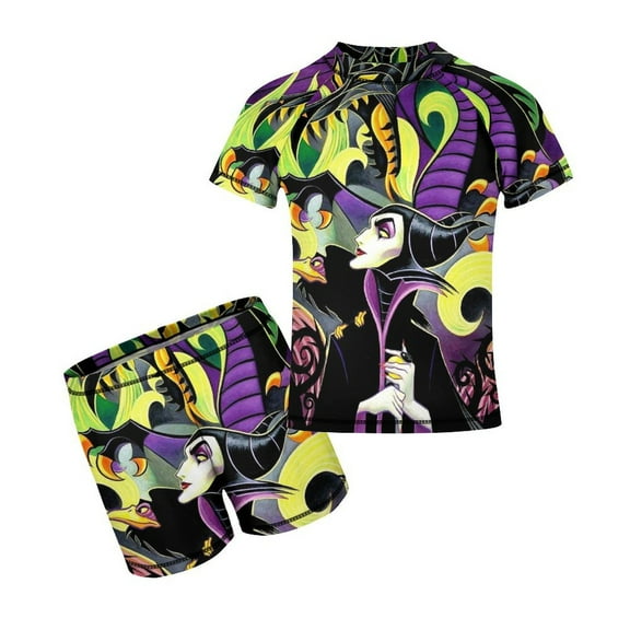 2 Piece Male-Ficen Bathing Suits Rash Guard Swim Shirts with Shorts Set