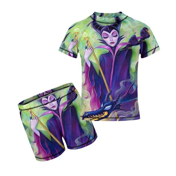 2 Piece Male-Ficen Bathing Suits Rash Guard Swim Shirts with Shorts Set