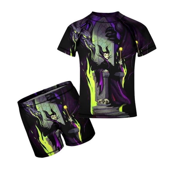 2 Piece Male-Ficen Bathing Suits Rash Guard Swim Shirts with Shorts Set