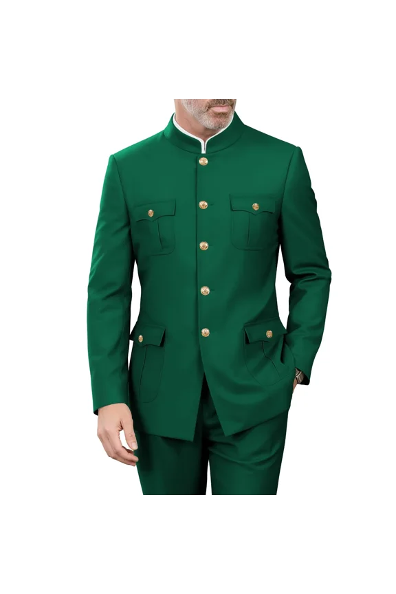 2 Piece Mandarin Collar Suits for Men Chinese Tunic Suit for Wedding Prom Evening Event, XL