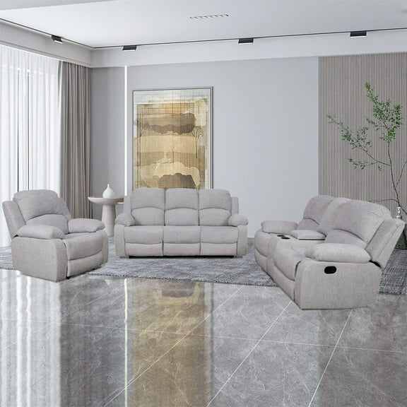 2 Piece Manual Recliner Sofa Couch, Home Theater Seating with Cup Holders, Living Room Furniture Sofa Set for Home Office (Sofa + Loveseat)