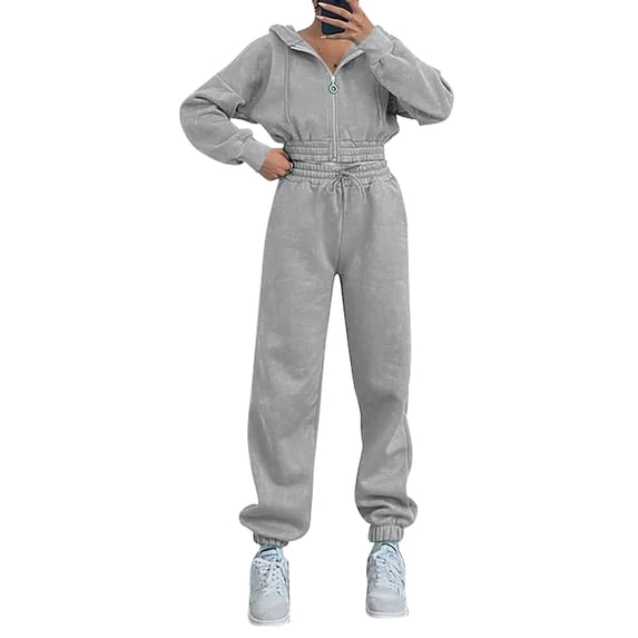 2 Piece Matching Lounge Sweatsuits for Womens Cotton Full-Zip Hoodies Open-Front Long Sleeve Sweatshirt Comfort Casual Joggers Pants Drawstring Elastic Waist Athletic Track Pants Workout Gym Suits