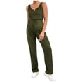 thumbnail image 1 of 2 Piece Maternity Outfits Women Waffle Knit V Neck Sleeveless Crop Top & Straight Leg Pant Sets Pregnancy Suits (XL, Army Green), 1 of 6