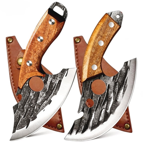 2-Piece Meat Knife Carving for Meat 4-inch Small Chef's Butcher Knife Set High Carbon Steel Chopping Knife for Kitchen Camping BBQ