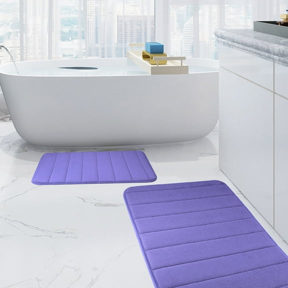 2 Piece Memory Foam Bath Mat Set Thick Bathroom Rugs Soft Bath Mats for Bathroom Extra Absorbent Floor Mats Bath Rugs Set for Kitchen/Living Room(20" x 32"/17" x 24", Blue)