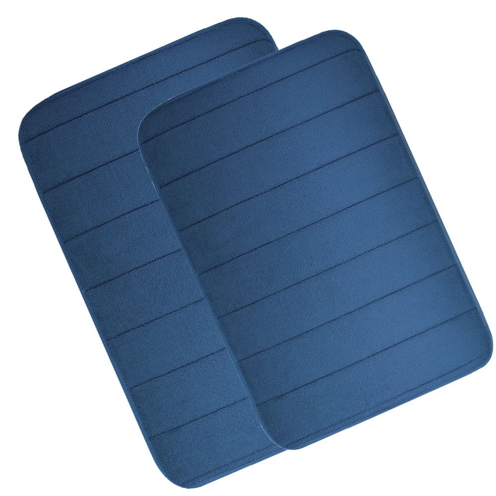 2 Piece Memory Foam Bath Mat Set Thick Bathroom Rugs Soft Bath Mats for Bathroom Extra Absorbent Floor Mats Bath Rugs Set for Kitchen/Living Room(20" x 32"/17" x 24", Navy Blue)