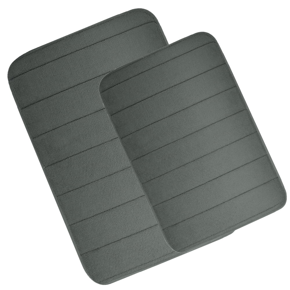 2 Piece Memory Foam Bath Mat Set Thick Bathroom Rugs Soft Bath Mats for Bathroom Extra Absorbent Floor Mats Bath Rugs Set for Kitchen/Living Room(20" x 32"/17" x 24", Dark Gray)