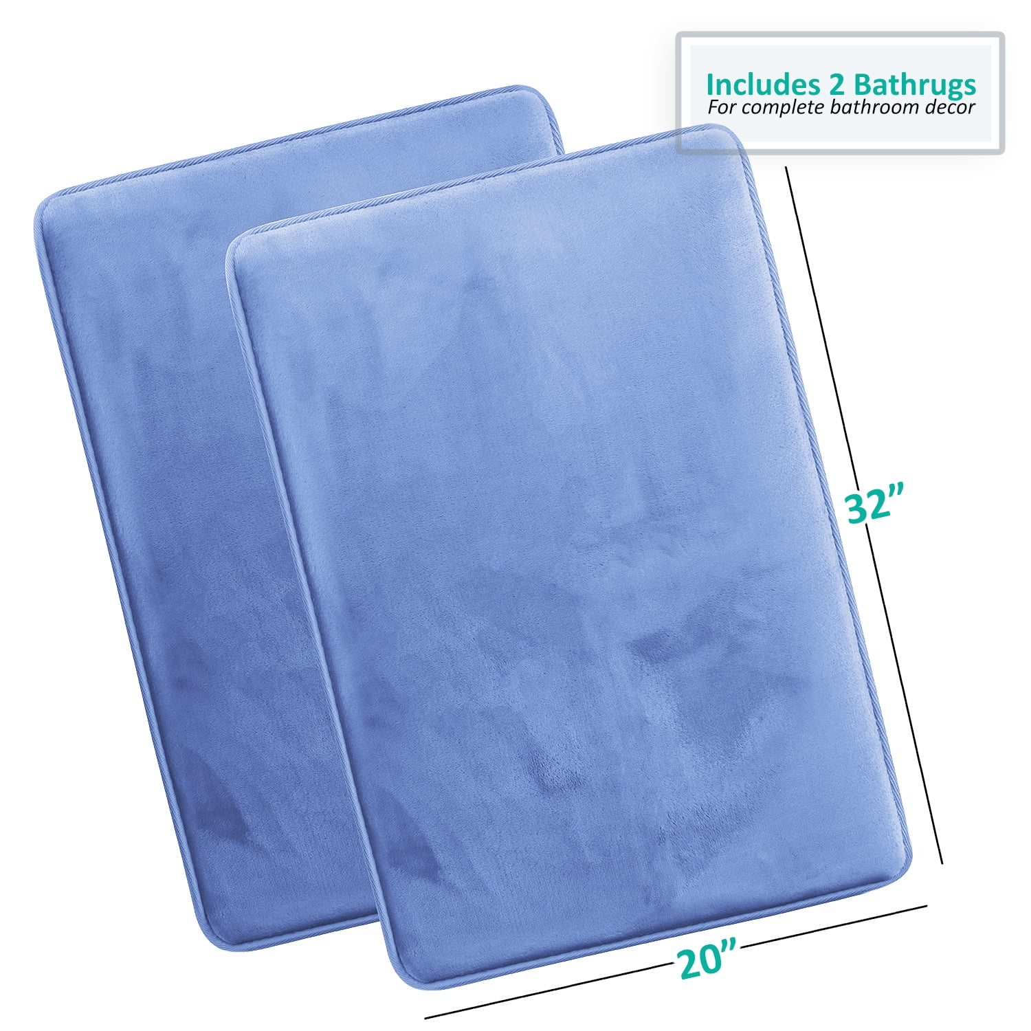 2 Piece Memory Foam Bath Rug Set -20x32 inch Bath Rugs, Blue - Walmart.com