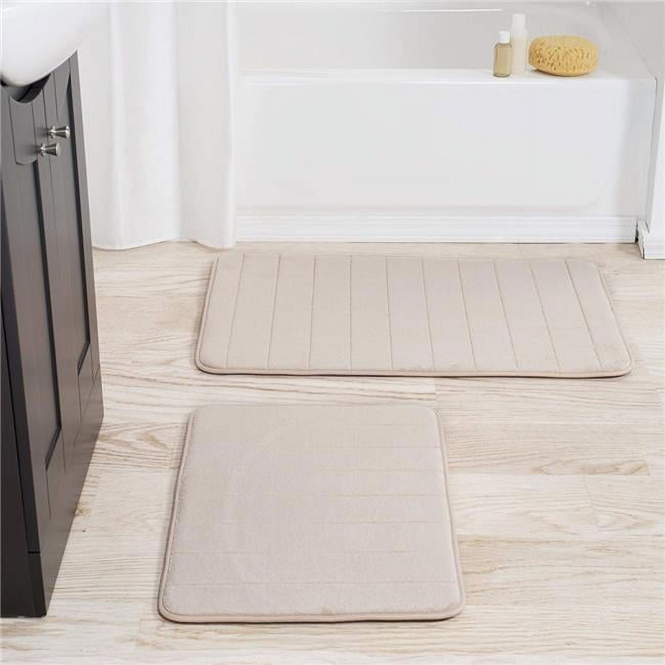 2 Piece Memory Foam Striped Bath Mat, Ivory