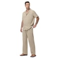thumbnail image 1 of 2-Piece Men's Casual Button Down Shirt and Loose Pants Set Lightweight Stretch for Vacation Khaki S, 1 of 7