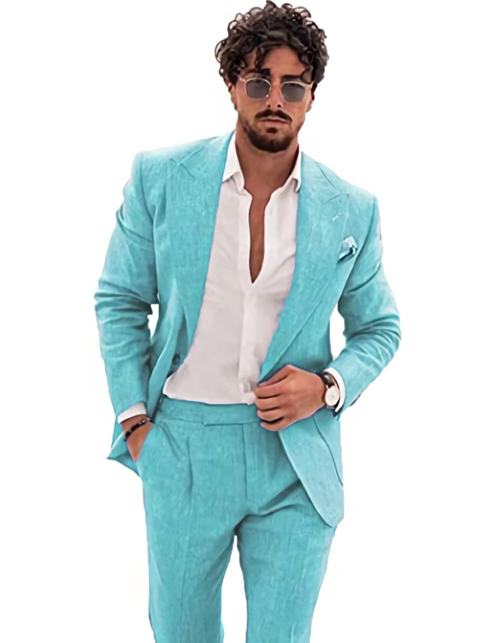 Buy Men Linen Suits Summer Beach Party Wear Piece Suits Linen
