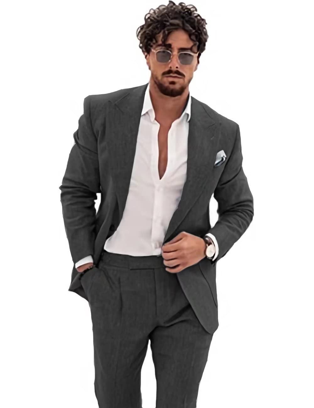 2 Piece Mens Linen Suit Slim Fit for Wedding Suit for Men Groosmen