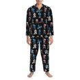 2 Piece Mens Pajamas Set, Cool Ice Hockey Black Long Sleeve Button Down