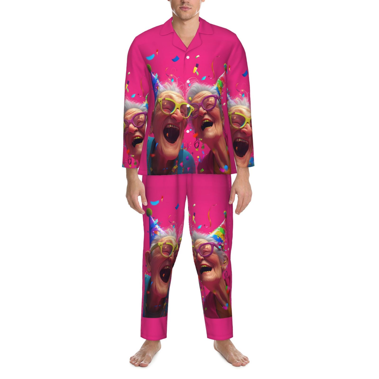 2 Piece Mens Pajamas Set, Happy Birthday No.102 Long Sleeve Button Down