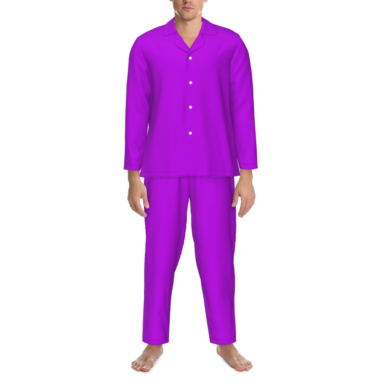 2 Piece Mens Pajamas Set, Purple Long Sleeve Button Down and Pajama