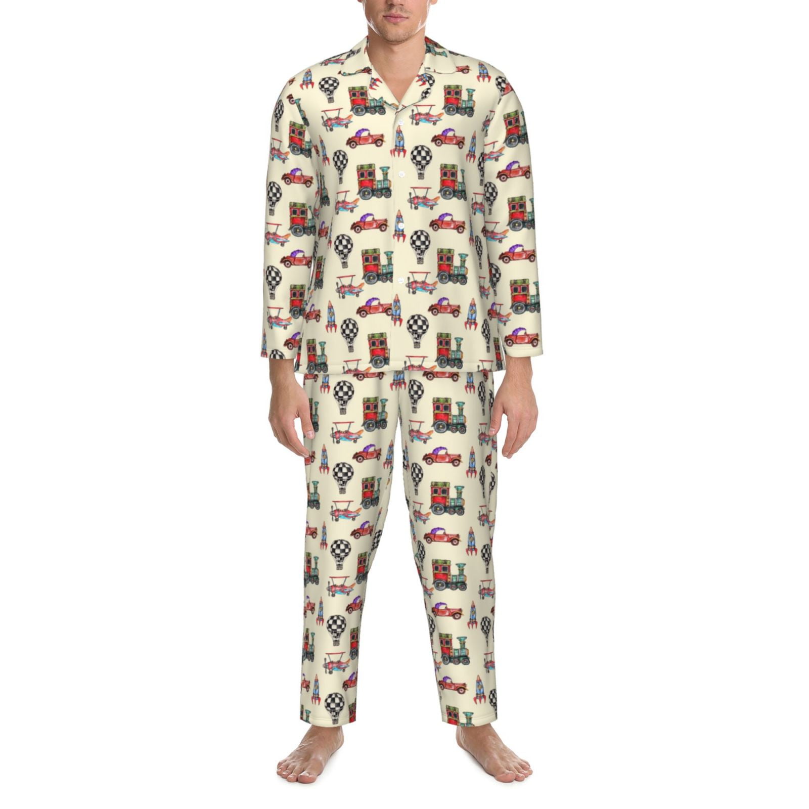 2 Piece Mens Pajamas Set, Soft Men's Sleepwear Comfy Loungewear, Retro