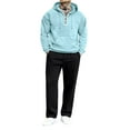 thumbnail image 1 of 2 Piece Mens Sweatsuits Casual Half Zip Hoodie and Sweatpant Pant Sets Sports Outfits Long Sleeve Tracksuits (XL, Blue), 1 of 7