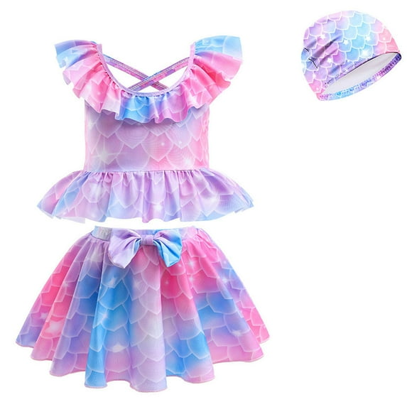 2-Piece Mermaid Swimsuit for Girls Ruffle Sleeve Bathing Suit Bikini Beach Pool Swimwear
