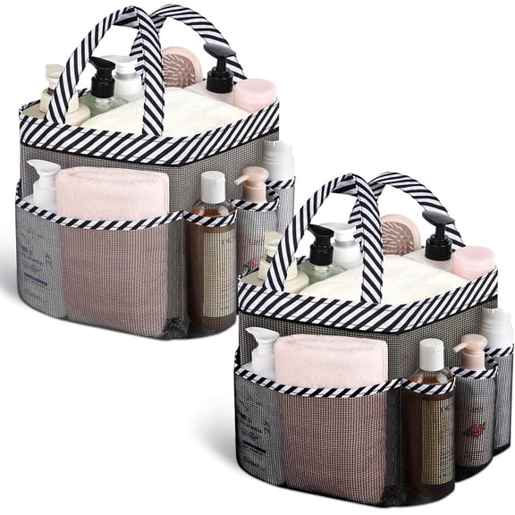 2 Piece Mesh Shower Caddy Portable Organizer Tote Bag 8 Pocket Quick Dry