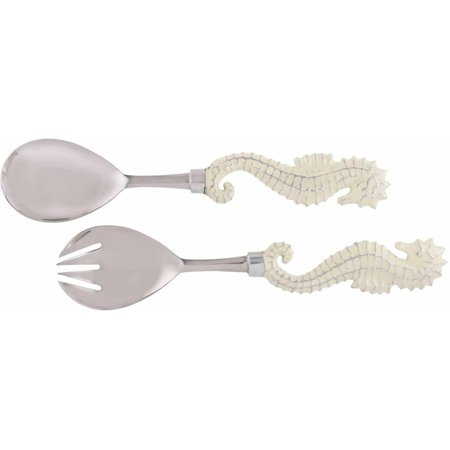 2-Piece Metal/Enamel Salad Fork & Spoon Set, Seahorse