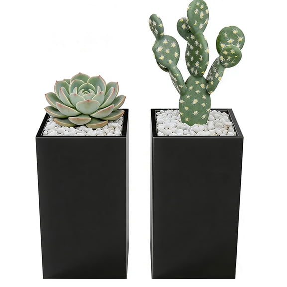2-Piece Metal Flower Pots - Easy-to-install rectangular metal flower pots, modern outdoor planters suitable for all weather conditions, with drainage holes and dividers.15" L x 15" W x 30" H