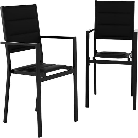 2 Piece Metal Patio Stackable Dining Chairs Set,Ventilated Material Stackable Outdoor Chairs Textilene Fabric Outdoor Aluminum Stacking Dining Chair Patio Dining Chairs