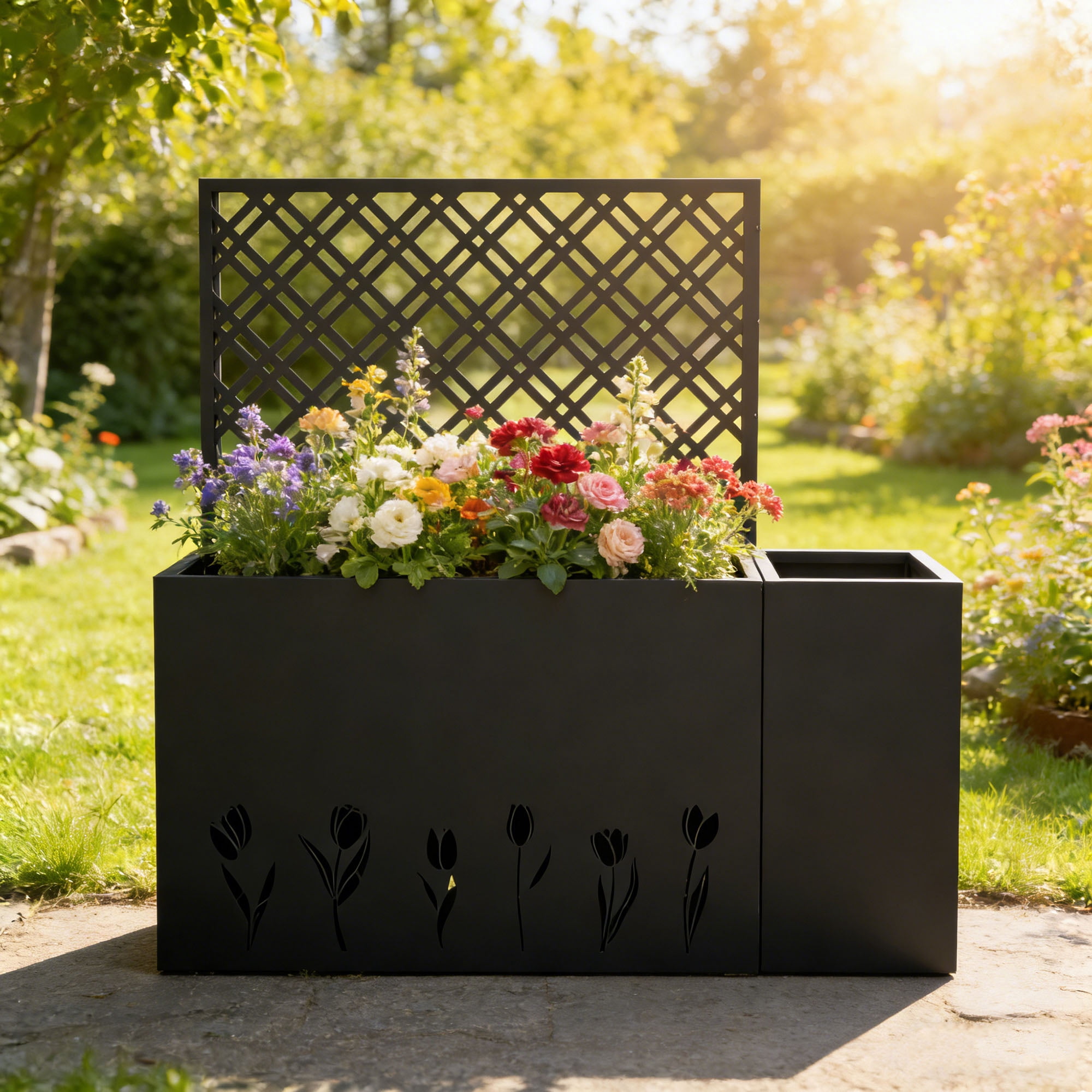 Planter Box Metal Rack 2-Piece Metal Planter Box with Trellis - 23.6in Depth Raised Garden Bed ...