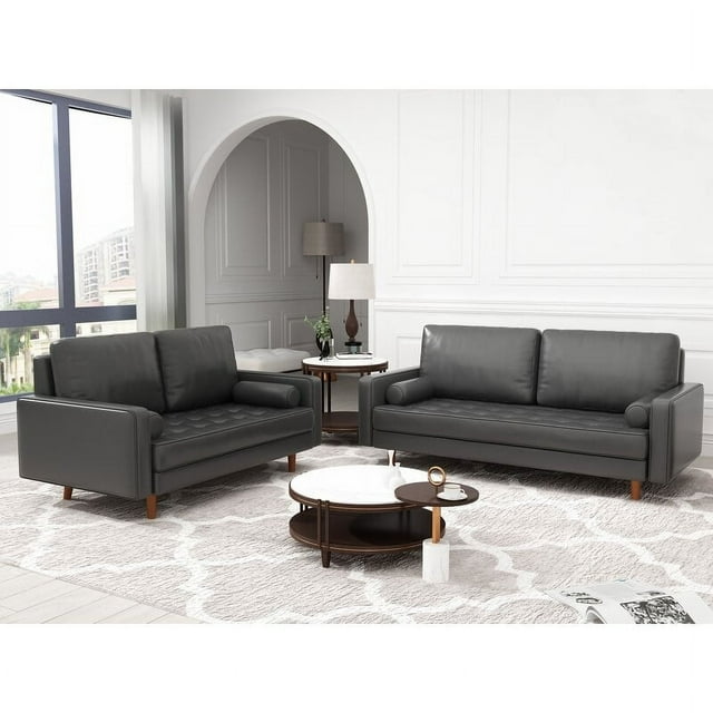 2 Piece Mid-Century Living Room Set Black - Walmart.com