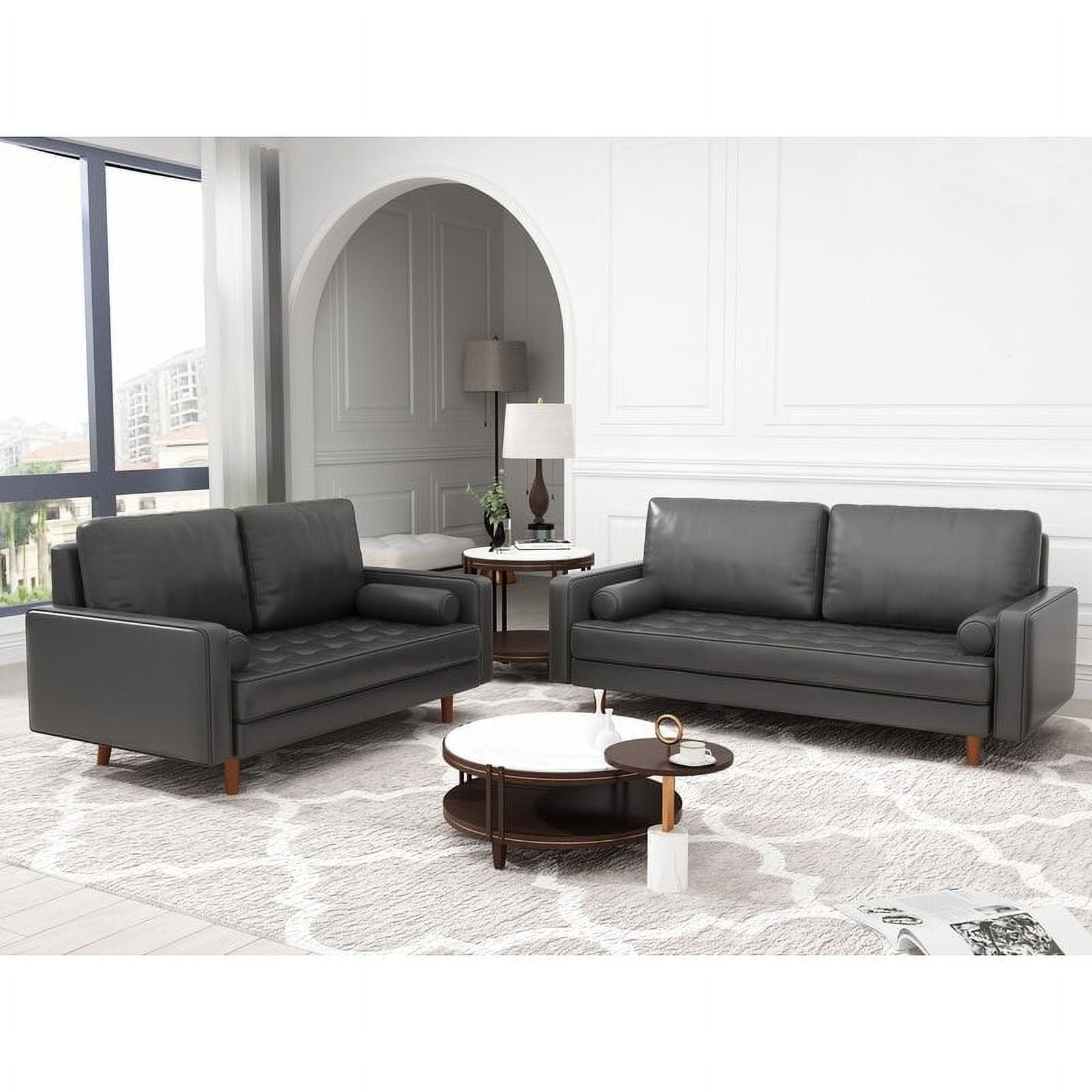70" Gray Faux Leather Tufted Sofa with Track Arms