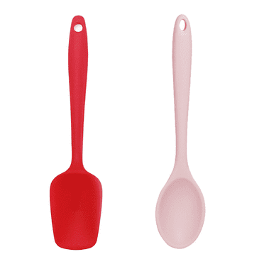 2 Piece Mini Kitchen Utensil Set- Silicone Kitchen Tools with SpatulasSmall Solid Color Red + Pink
