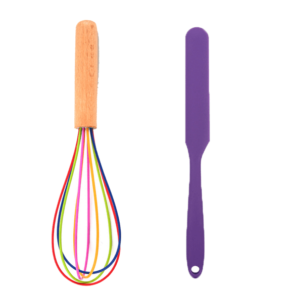 2 Piece Mini Kitchen Utensil Set- Silicone Kitchen Tools with wood HandlesColor+Purple