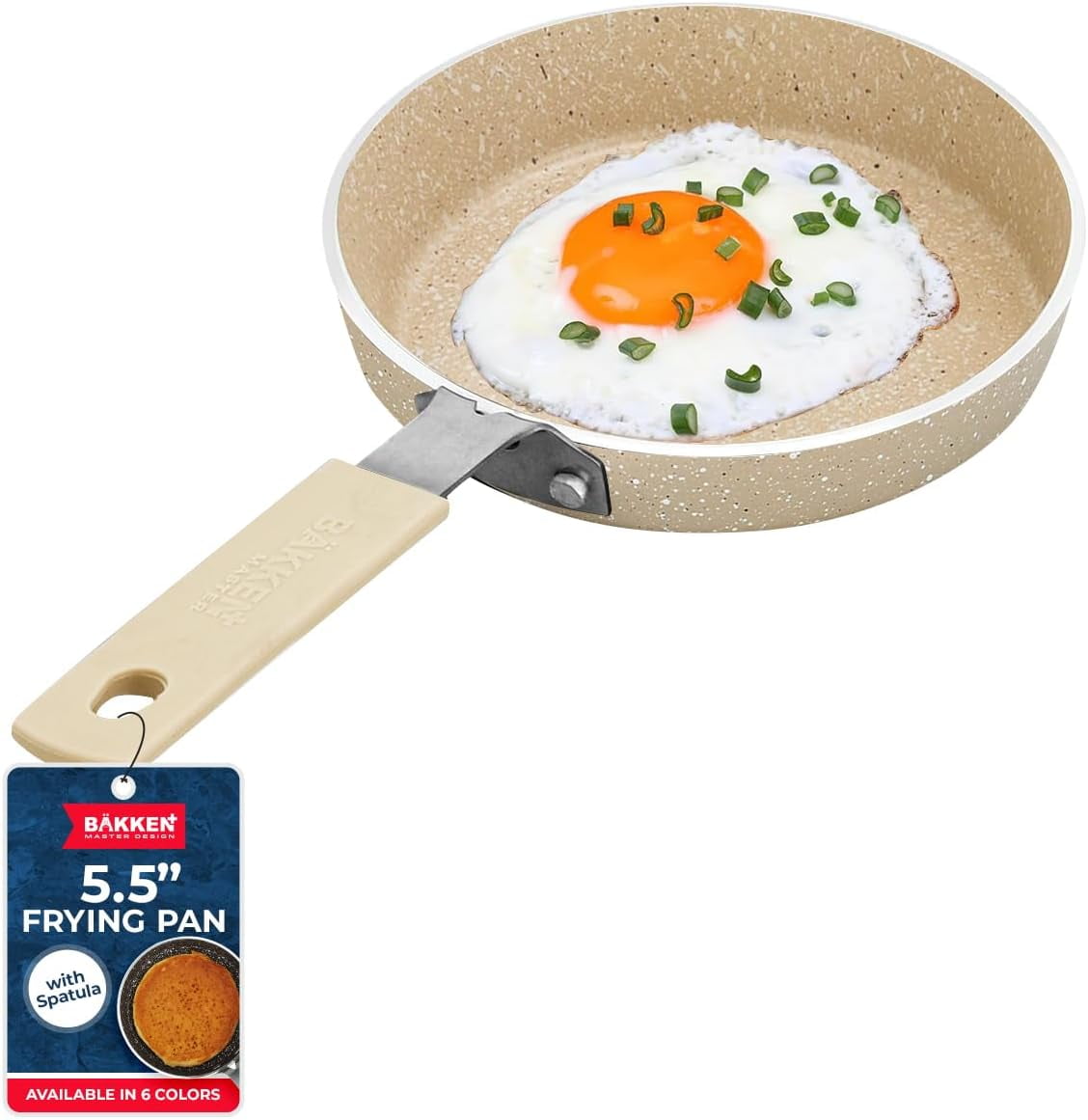 Bakken-Swiss 2-Piece Mini Egg Pan Set – 5.5" Non-Stick Frying Pan with Spatula, Cool-Touch Handle, Heat Resistant to 400°F, Food-Grade Safe, White Marble – For Gas, Electric & Ceramic Cooktops
