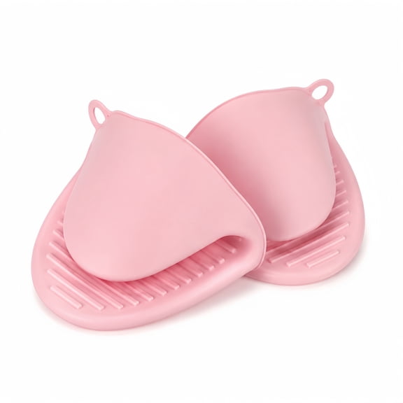2-Piece Mini Silicone Heat-Resistant Gloves, High-Temperature Resistant, Ideal for Baking, Cooking, and Grilling (Pink)