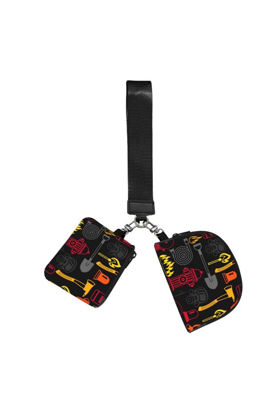 2-Piece Mini Wristlet Pouch Set Portable Sports Wrist Bag with Keychain Strap Small Coin Purse, Firefighting Items Fire Firefighter Fighter