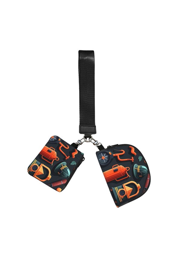 2-Piece Mini Wristlet Pouch Set Portable Sports Wrist Bag with Keychain Strap Small Coin Purse, Firefighting Items Firefighter Fire Fighter