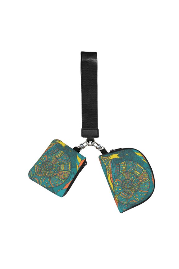 2-Piece Mini Wristlet Pouch Set Portable Sports Wrist Bag with Keychain Strap Small Coin Purse, Ornamental Snails Abstract Snail