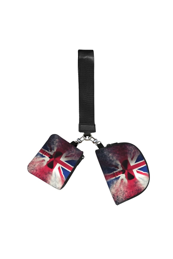 2-Piece Mini Wristlet Pouch Set Portable Sports Wrist Bag with Keychain Strap Small Coin Purse, Skull Face Union Jack Uk Flag