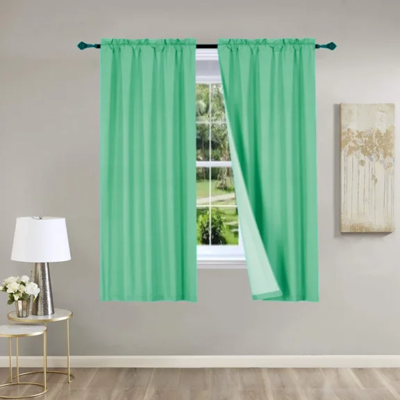 Gorgeous Home Linen 2PC Mint Green Solid Matte Color Window Lined Panel Curtain Rod Pocket 37" Width X 63" Length (each) Panel