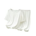 thumbnail image 1 of 2 Piece Modal Pajamas Toddler Girls Ruffle Solid Color Sleepwear Short Sleeve Crewneck Shirts Pants Set Stringy Selvedge Spring Loungewear Kids Pjs Outfits White 8-10 Years, 1 of 3
