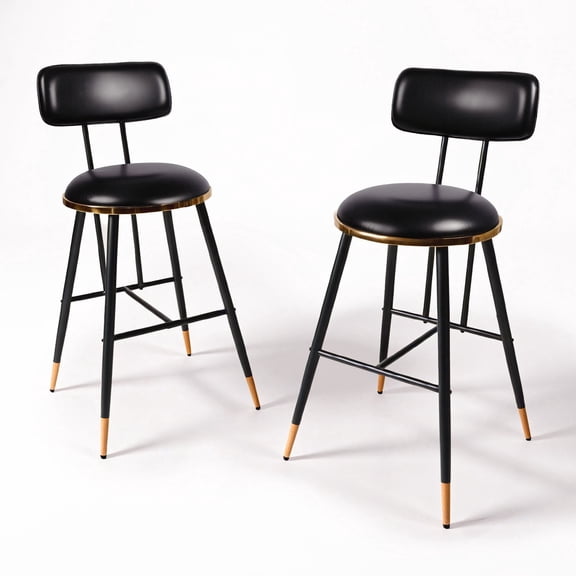 2-Piece Modern Bar Stool Set, 26" Counter Height with Backs and Upholstered Seats for Kitchen Island & Home Bar Glossy Black