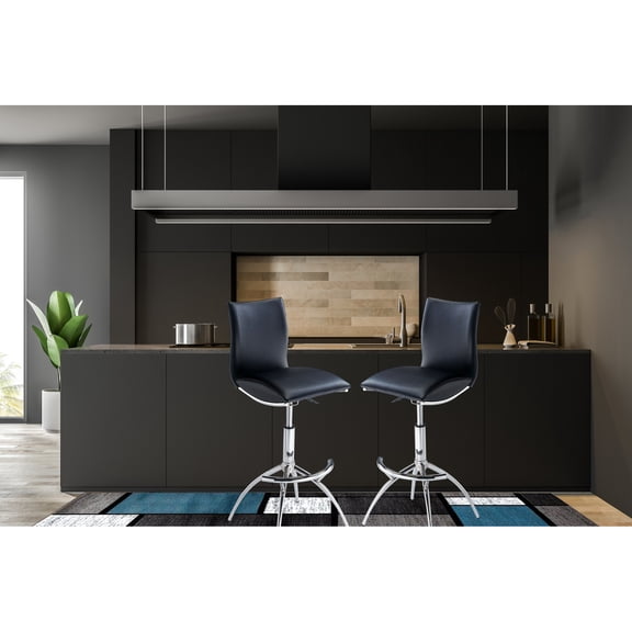 2 Piece Modern Bar Stools, Black Seat, Legs, Adjustable 26"-30" Height, Easy To Sustain A Clean Appearance Pu Upholstery, Seat Height 26"-30", Keep In Good Condition