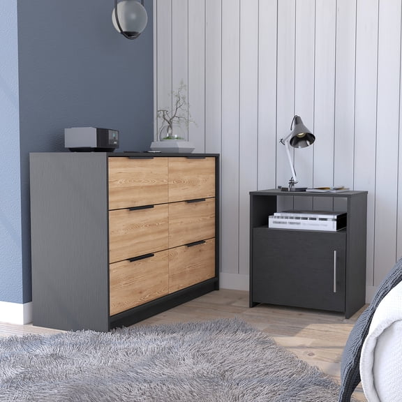 2 Piece Modern Black Bedroom Furniture - Easy Assembly with Interlocking Feature - Bedroom Setup - High - quality Particle Board