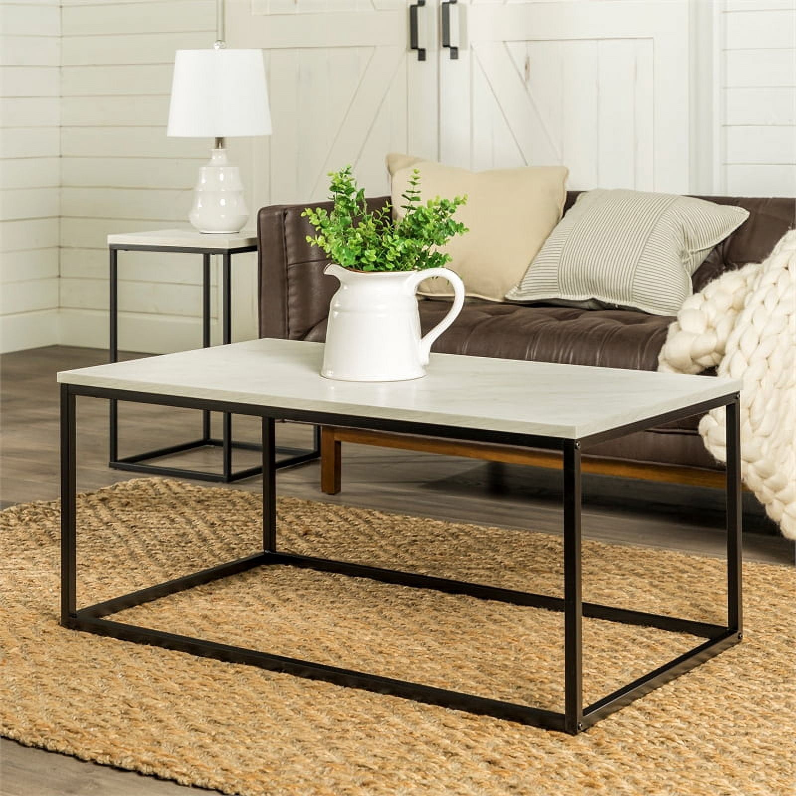 2-Piece Modern Coffee Table Set - White Faux Marble - Walmart.com