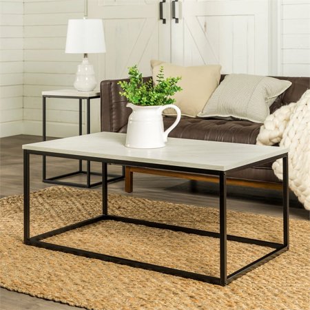 2-Piece Modern Coffee Table Set - White Faux Marble