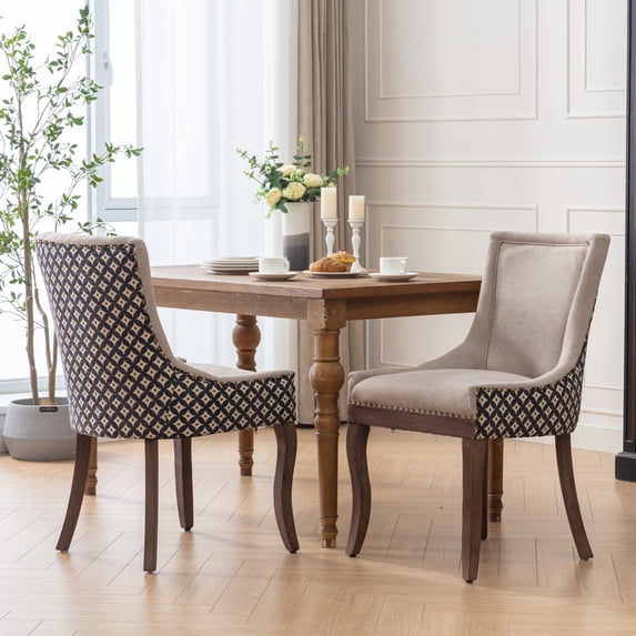 2-Piece Modern Dining Side Chairs, High-Back Upholstered Fabric Design with Sturdy Solid Wood Legs for Dining Room and Kitchen Use, Beige