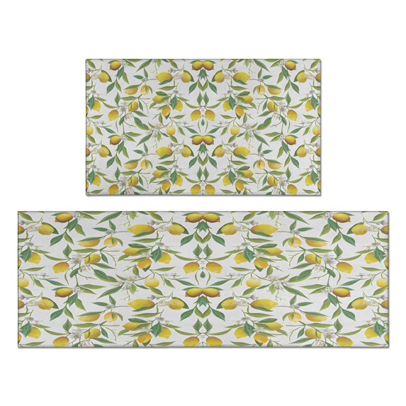 2 Piece Modern Lemons Rug Kitchen Rug Set, Decor Kitchen Rugs, Absorbent Non-Slip Washable Floor Mats, Home Indoor Runner Rugs 17"x47"+17"x30"