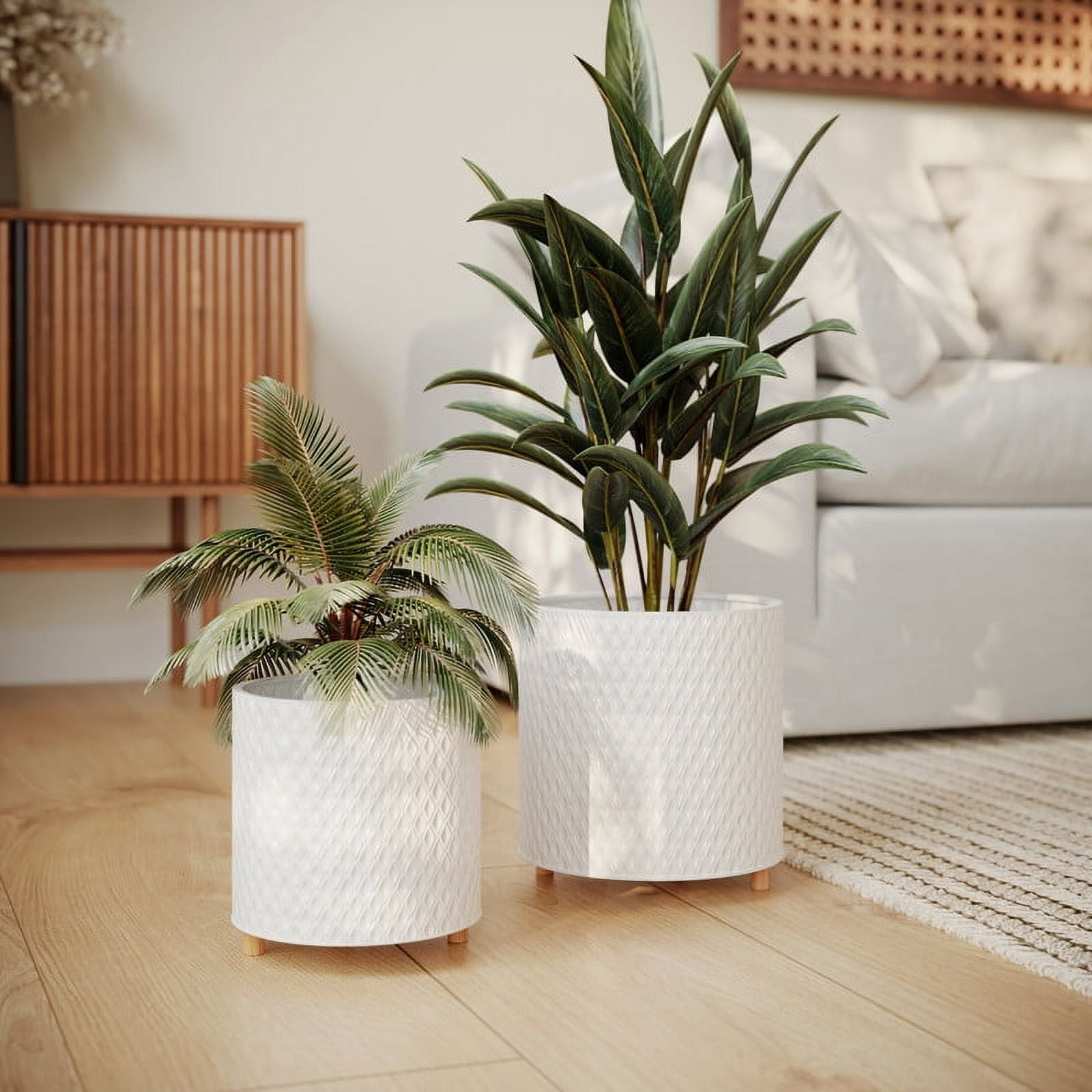 2-Piece Modern Metal Planter Pot With Peg Base - White - 10.75"H x 10.25"W / 8.75"H x 8"W